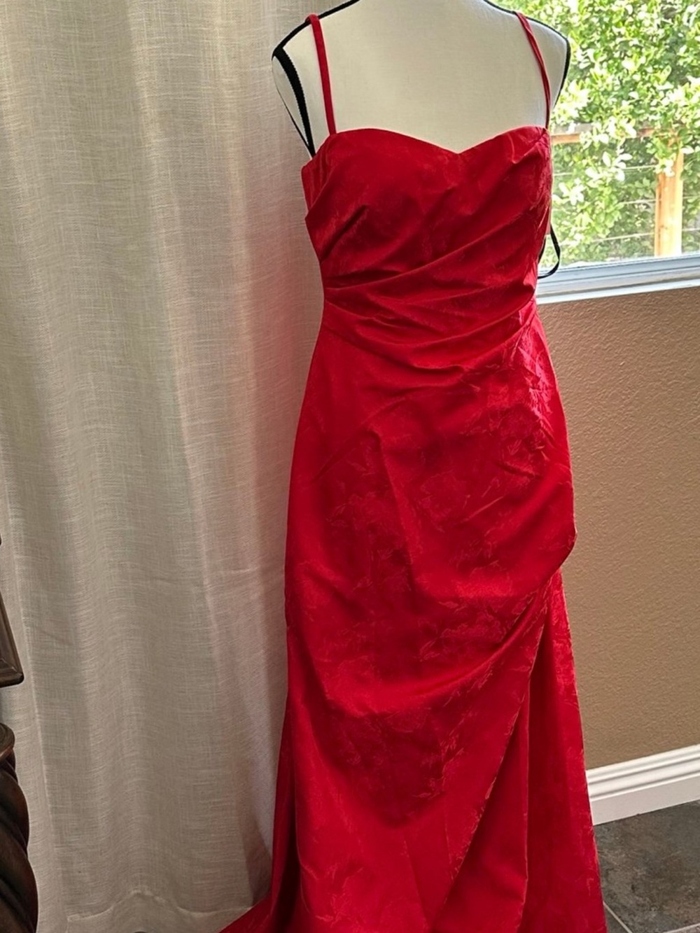 Red Strapless Evening Gown